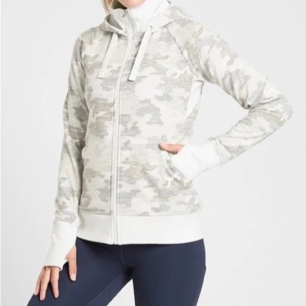 Athleta Triumph Hoodie, size small, grey and white camo, EUC